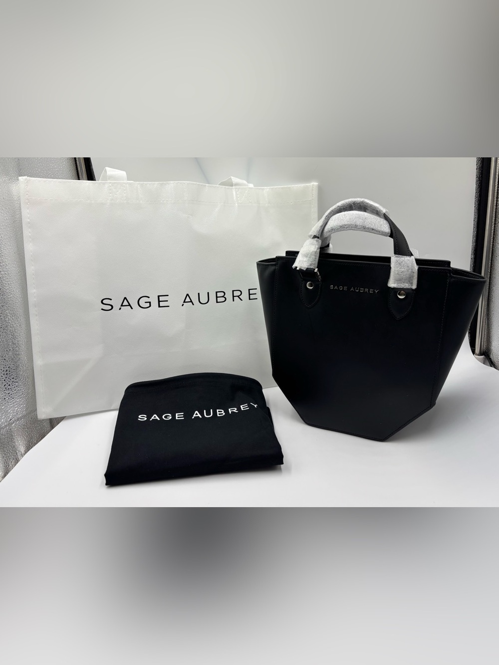 Sage Aubrey Black Vegan Leather Mini Tote Bag